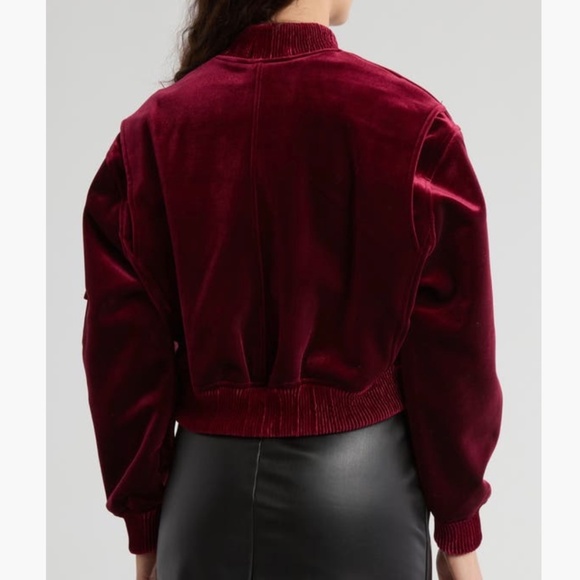 BLANK NYC Velvet Crop Bomber Jacket Burgundy SZ L - Picture 2 of 16